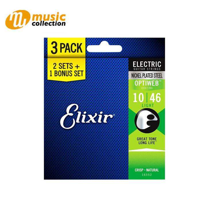 ELIXIR STRINGS NICKEL ELECTRIC GUITAR STRINGS WITH OPTIWEB COATING, 3-PACK, LIGHT (.010-.046)