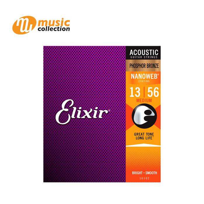 ELIXIR PHOSPHOR BRONZE NANOWEB COATED ACOUSTIC GUITAR STRINGS MEDIUM 13-56 #16102