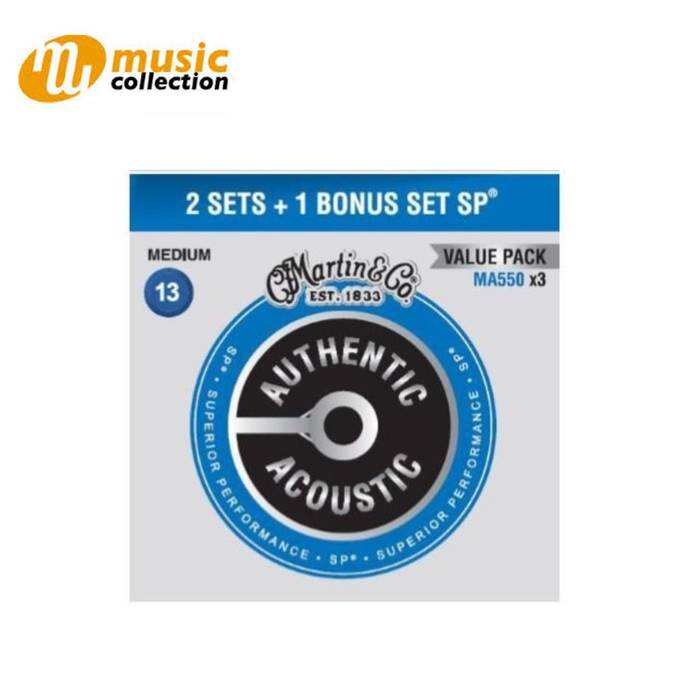 MARTIN 3 PACK MA550 PHOSPHOR BRONZE AUTHENTIC ACOUSTIC GUITAR STRINGS (0.13)