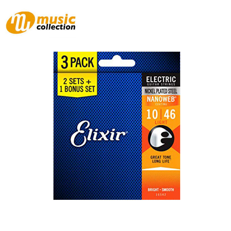 ELIXIR STRINGS NICKEL ELECTRIC GUITAR STRINGS WITH NANOWEB COATING, 3-PACK,  LIGHT (.010-.046) - Music Collection